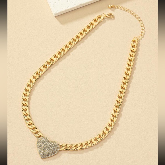 Rhinestone Heart Decor Chain Necklace - Picture 3 of 4